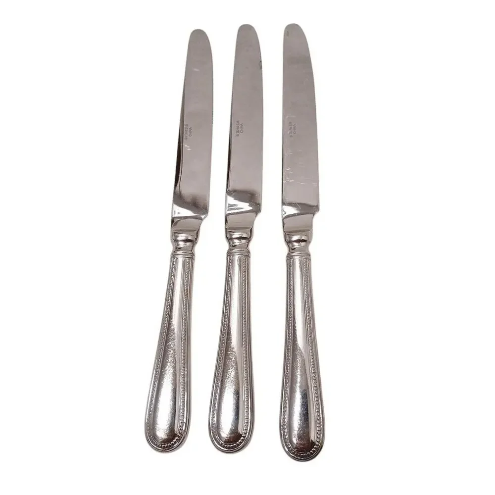 Towle 3 Dinner Knives BEADED ANTIQUE 9” Stainless Flatware Holiday‎ Mid Century